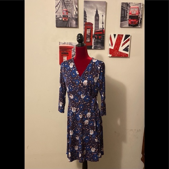 Beautiful v-neck floral blue dress/ size L - Picture 3 of 8